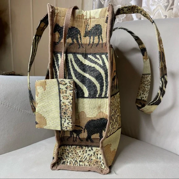 Vintage African Safari Themed Tapestry Tote Bag Purse Benjamin Jordan - Picture 3 of 7